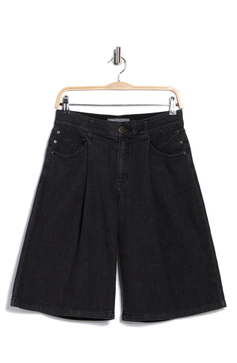 Democracy Pleated Front Denim Bermuda Shorts, Alternate, color, Washed Black