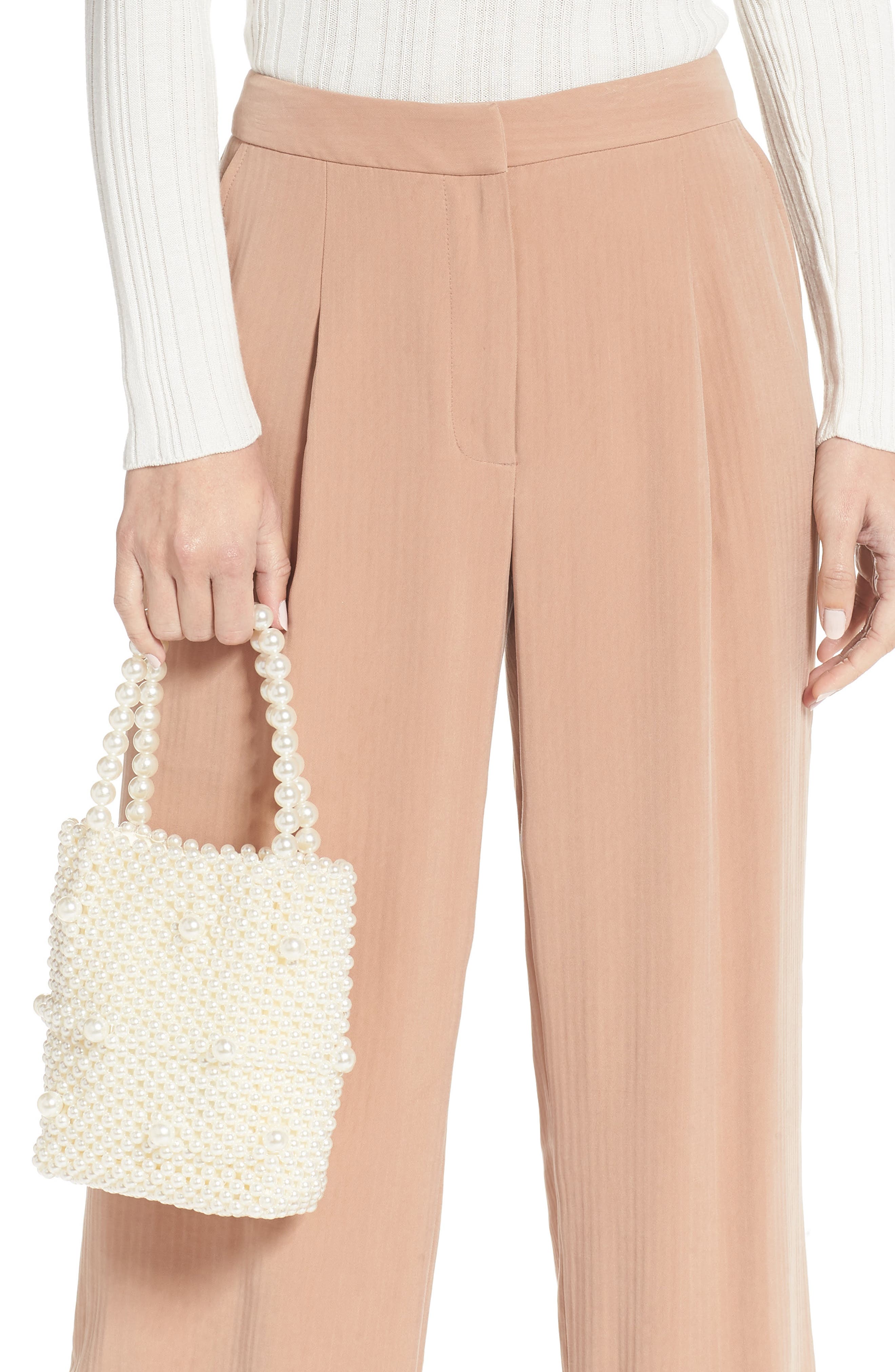 Mini Beaded Top Handle Bag, Alternate, color, IVORY PEARL