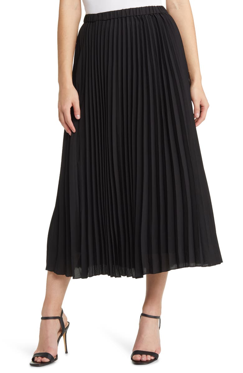 Anne Klein Pull-On Pleated Skirt, Main, color, Anne Black