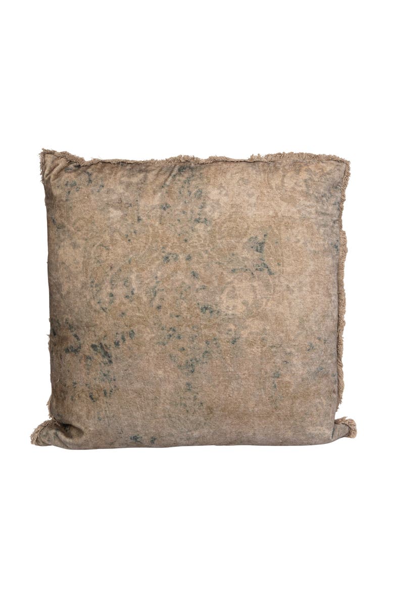 Storied Home Cotton Velvet Printed Pillow with Design and Fringe, Multicolor, Main, color, White