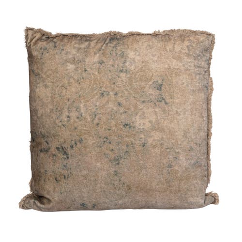 Storied Home Cotton Velvet Printed Pillow With Design And Fringe, Multicolor In Brown