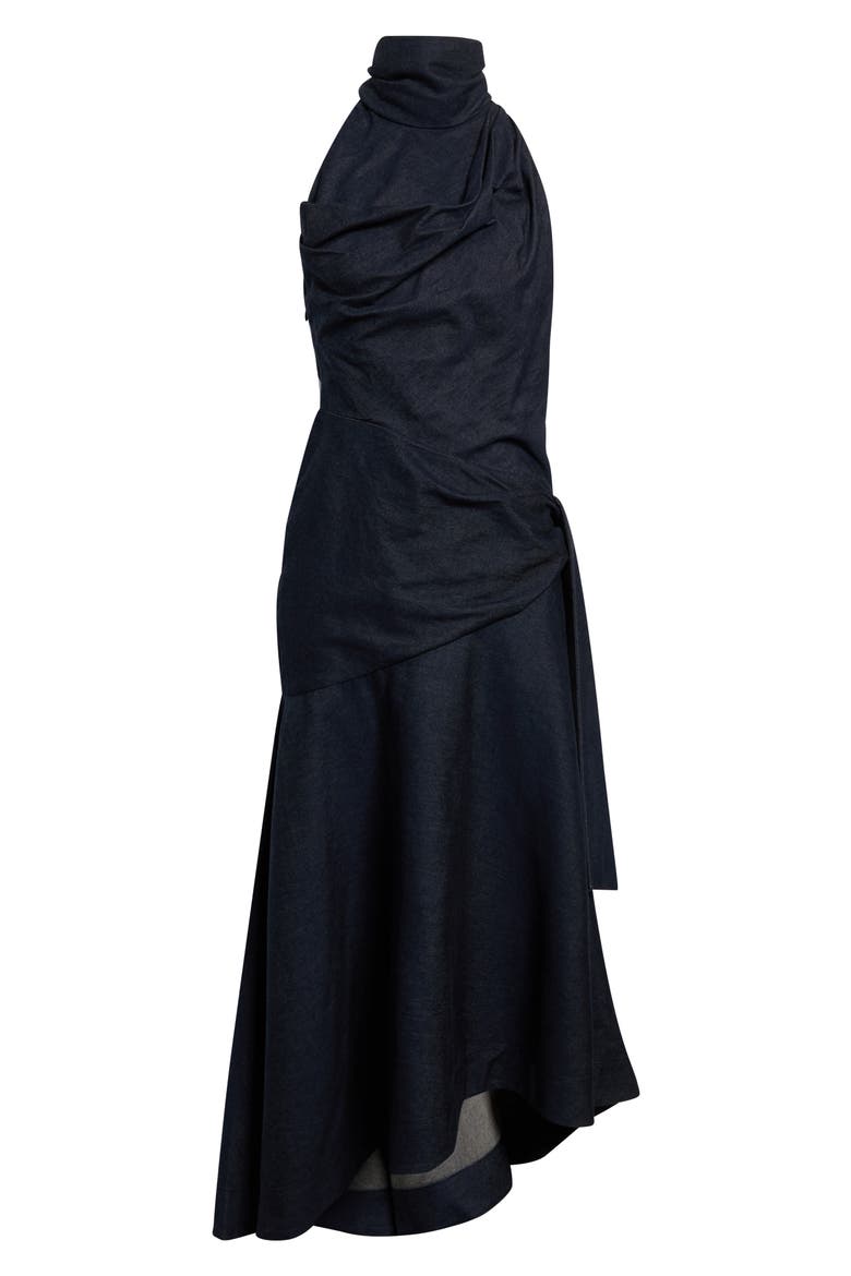 Valiant Draped Denim Halter Dress, Main, color, NIGHT SKY