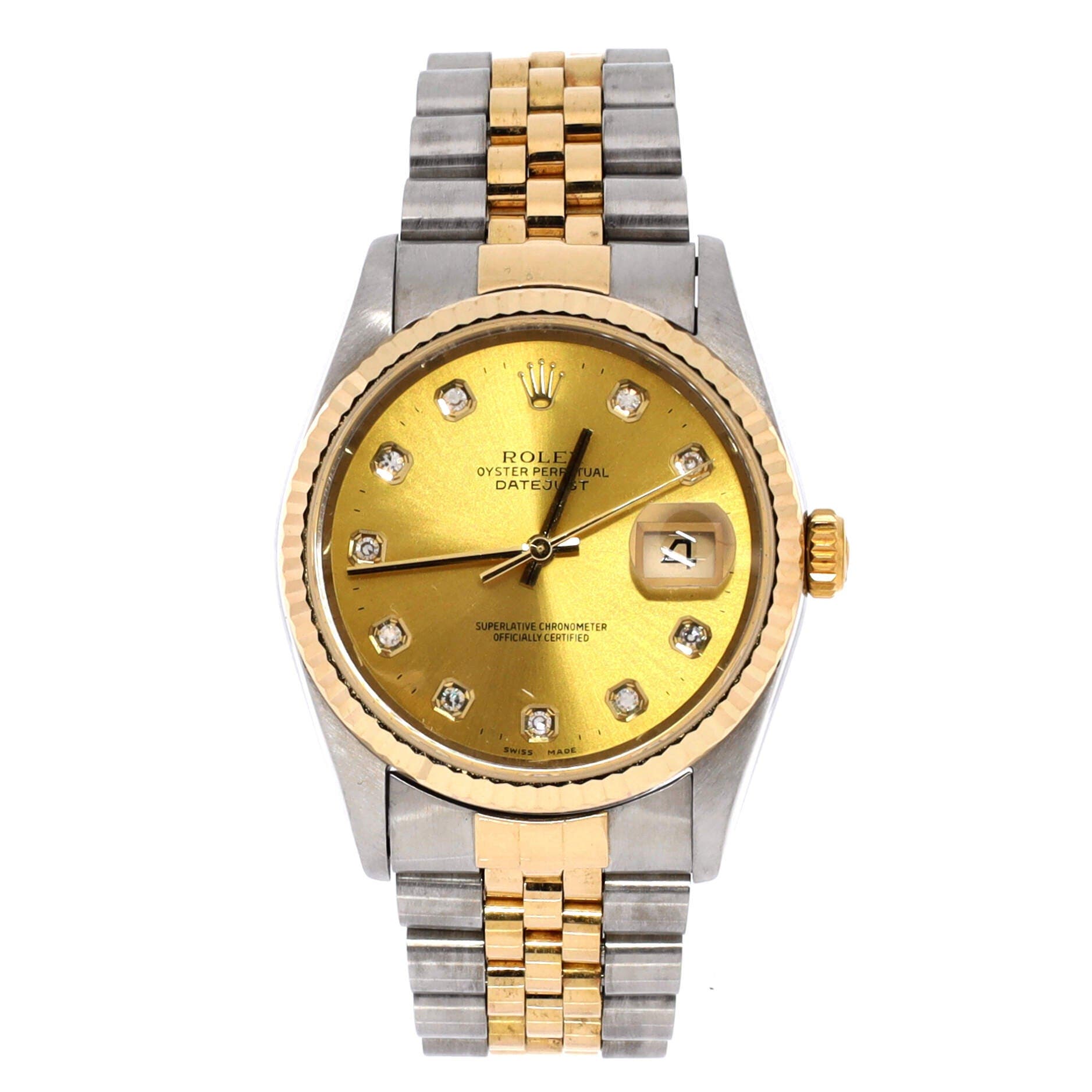 Oyster Perpetual Datejust Automatic Watch Stainless Steel and Yellow Gold with Diamond Markers 36, Main, color, Metallic Silver