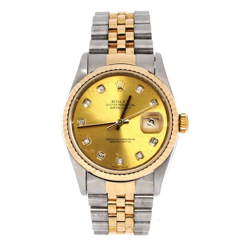 Oyster Perpetual Datejust Automatic Watch Stainless Steel and Yellow Gold with Diamond Markers 36