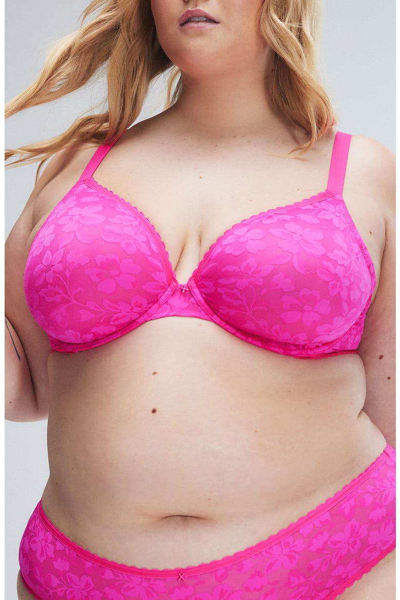 Lavish Lace Unlined Plunge Bra, Alternate, color, FRISKY PINK