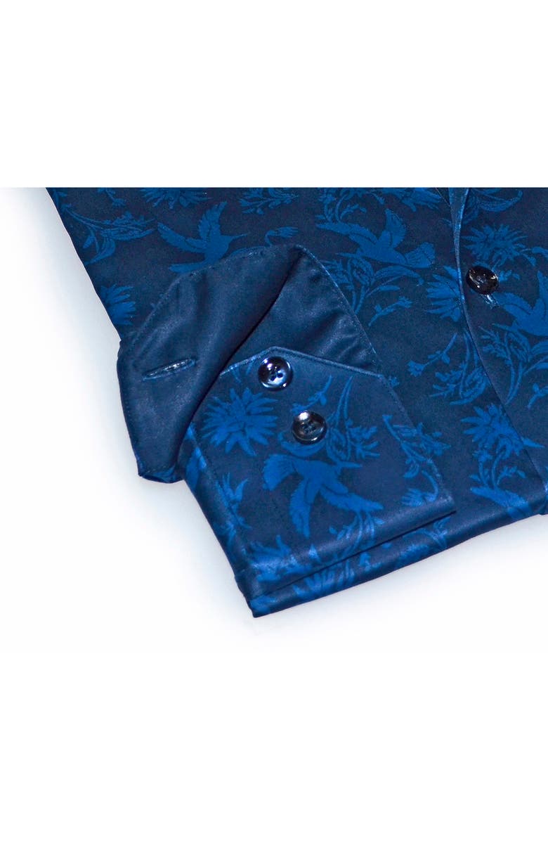 LEVINAS Contemporary Fit Modern Business Dress Shirt, Alternate, color, Navy Nature Print