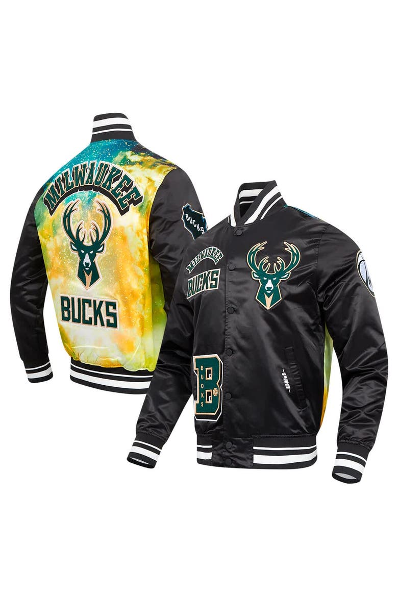 Men's Pro Standard Black Milwaukee Bucks Sublimated Satin Full-Snap Jacket, Main, color, Black