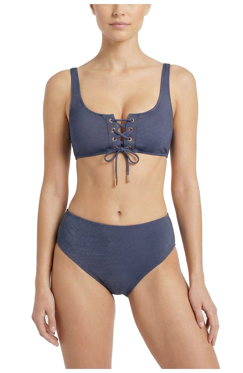 Change of Scenery Samara  Lace-Up Underwire Bikini Top, Alternate, color, Indigo Twill