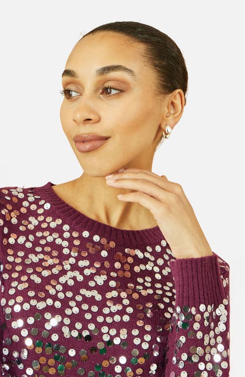 Yumi Sequin Relaxed Fit Sweater In Burgundy