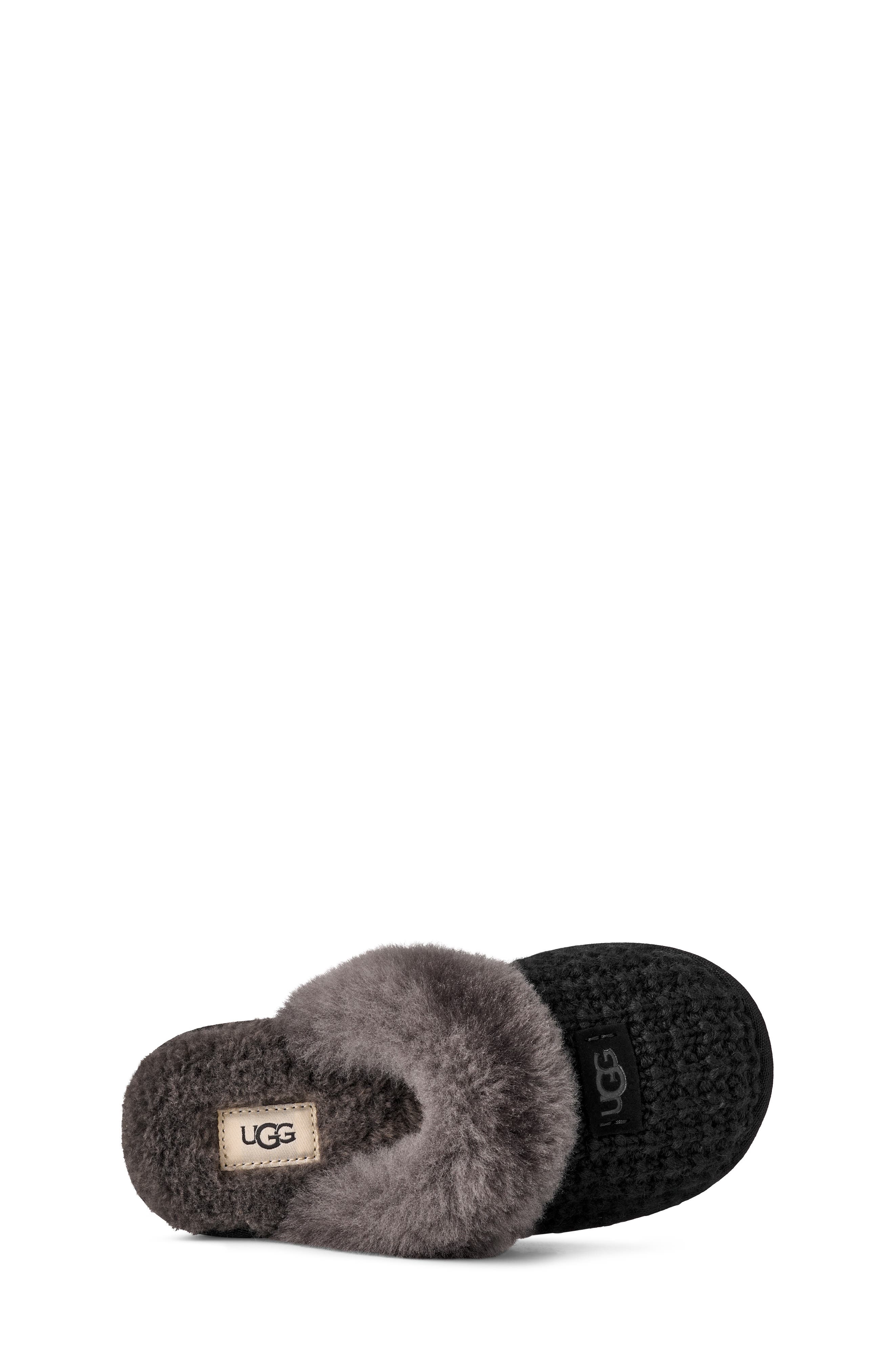 UGG<sup>®</sup> Kids' Cozy Knit II UGGplush<sup>™</sup> & Genuine Shearling Trim Slipper, Alternate, color, Black
