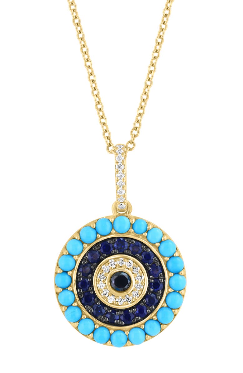 EFFY Turquoise & Sapphire Pendant Necklace, Alternate, color, Blue