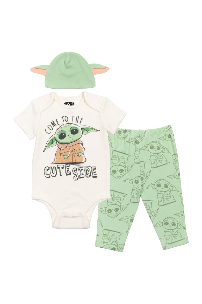 The Mandalorian Grogu Cosplay 3-Piece Bodysuit and Pants Set, Main, color, Grogu Mint Ivory