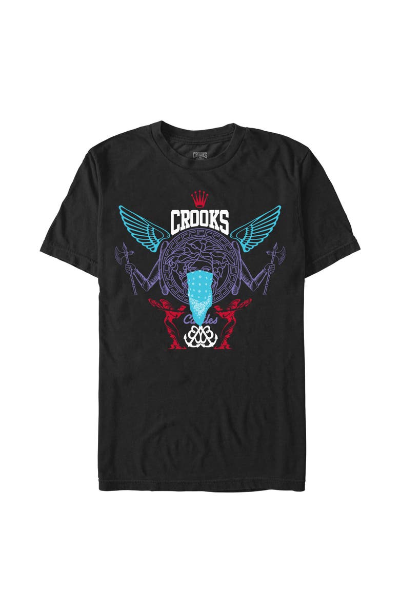 Crooks & Castles Men's Crooks & Castles Abstract Medusa Purple and Blue Logo Graphic T-Shirt, Main, color, Black