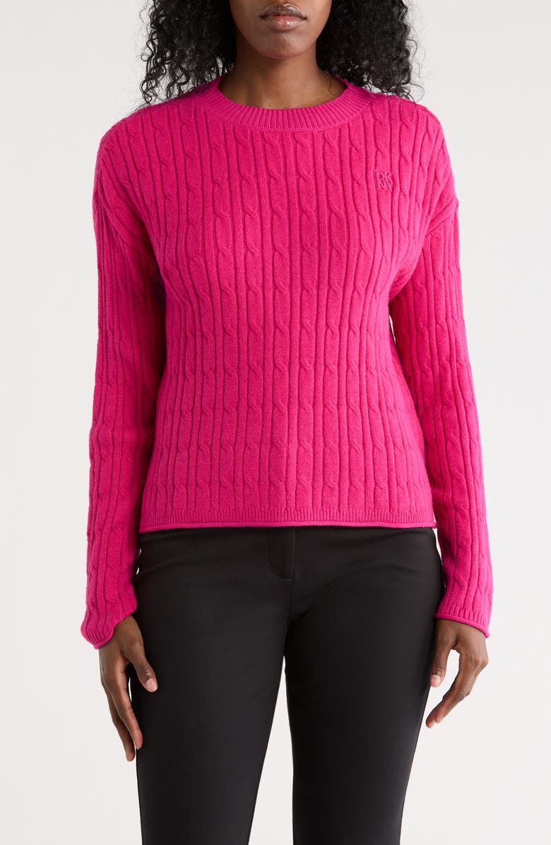 DKNY Jeans Crewneck Cable Stitch Sweater, Main, color, Festive Pink