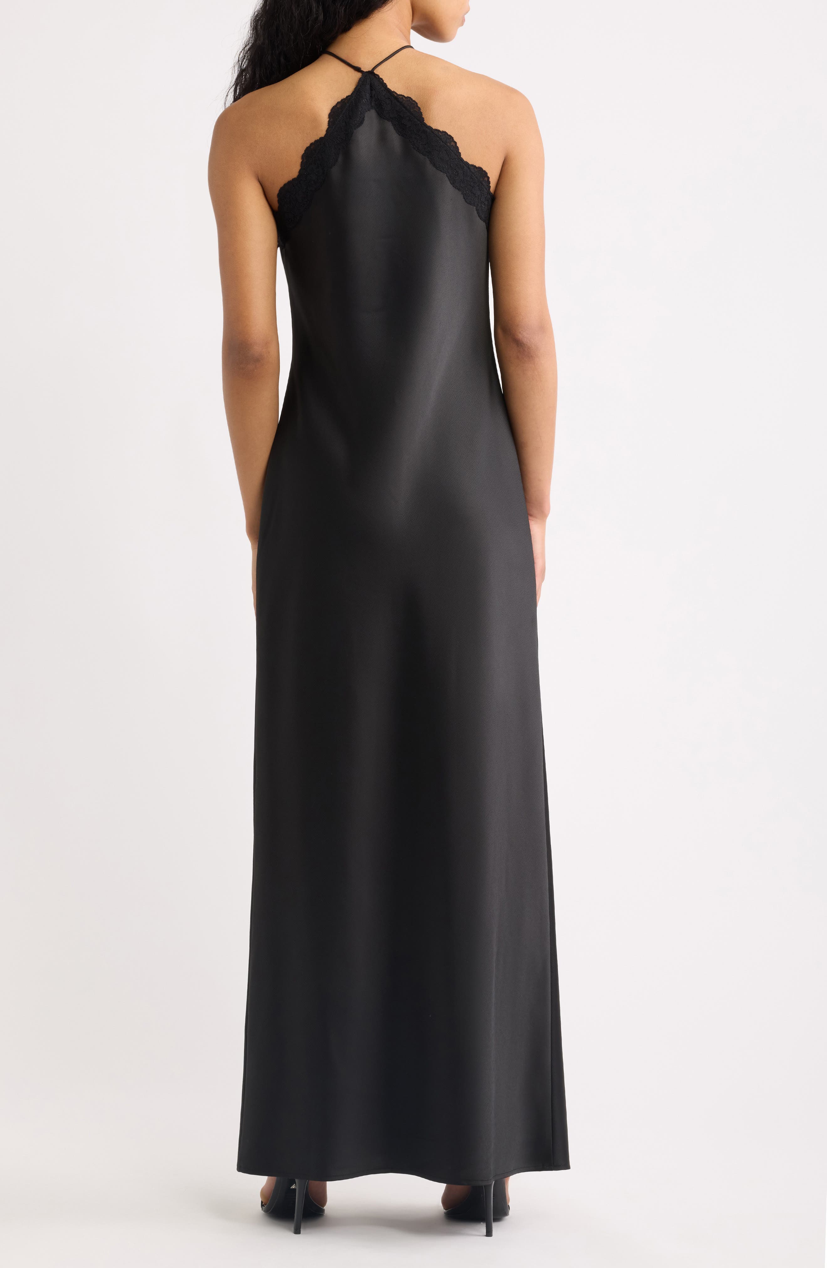 WAYF Lirien Lace Trim Halter Column Gown (Women) | Nordstrom