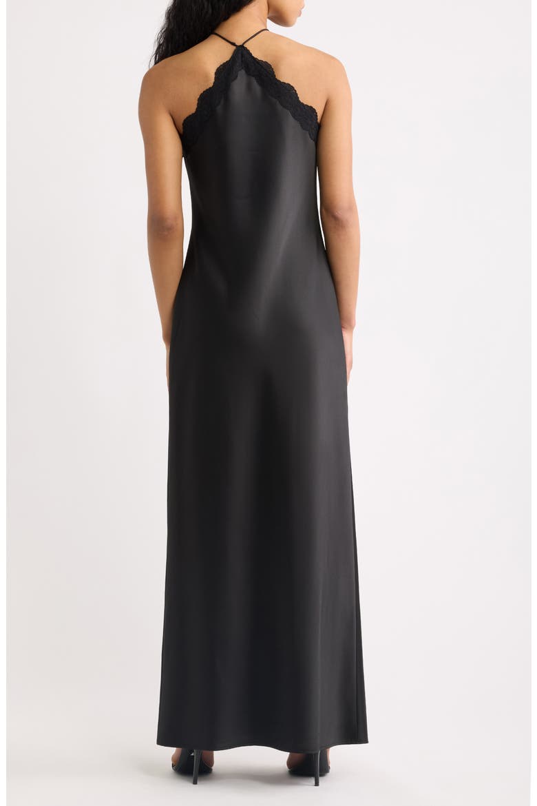 Lirien Lace Trim Halter Column Gown, Alternate, color, BLACK