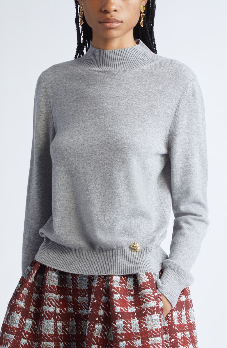 Oscar de la Renta Cashmere Sweater with Removable Scarf, Alternate, color, Melange Grey