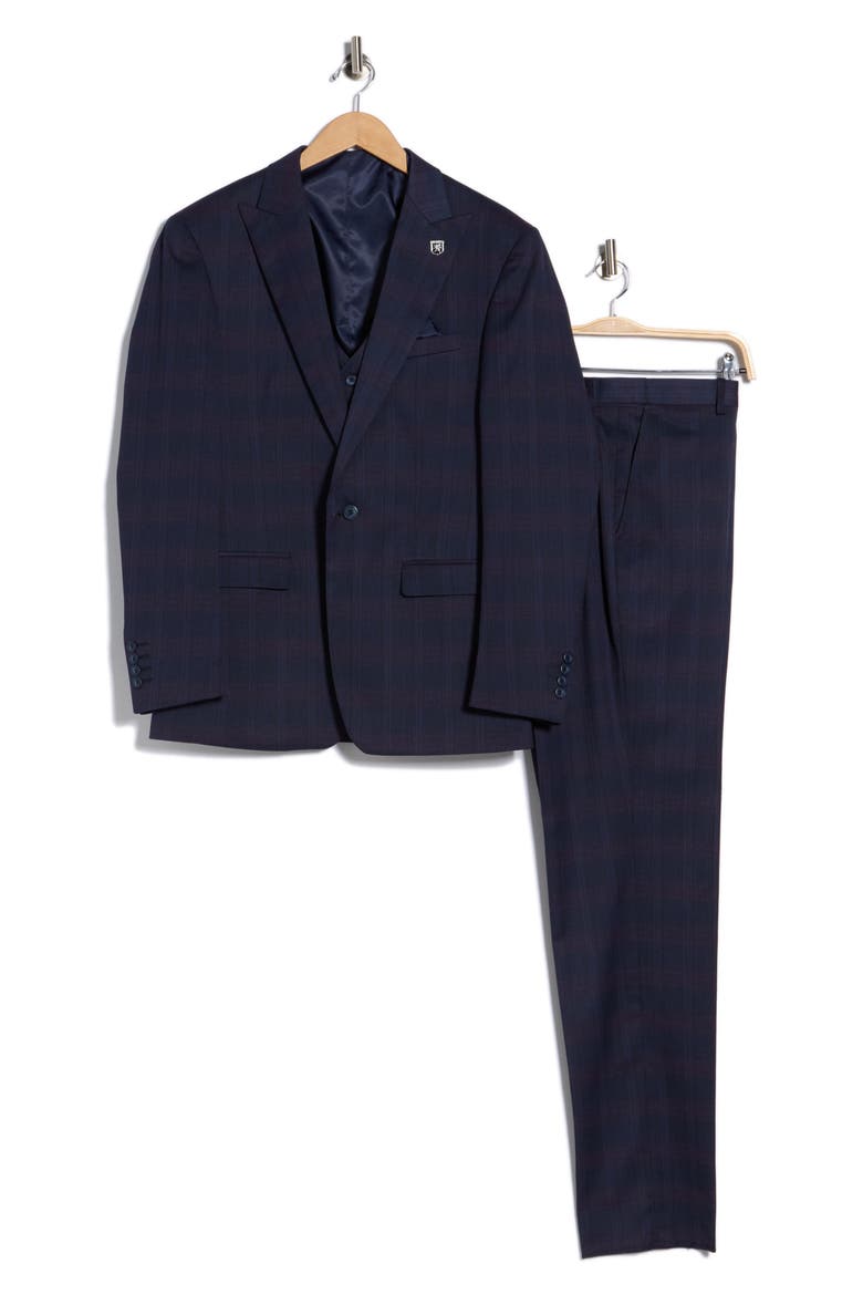 Navy Glen Plaid Mélange 3-Piece Suit, Alternate, color, NAVY