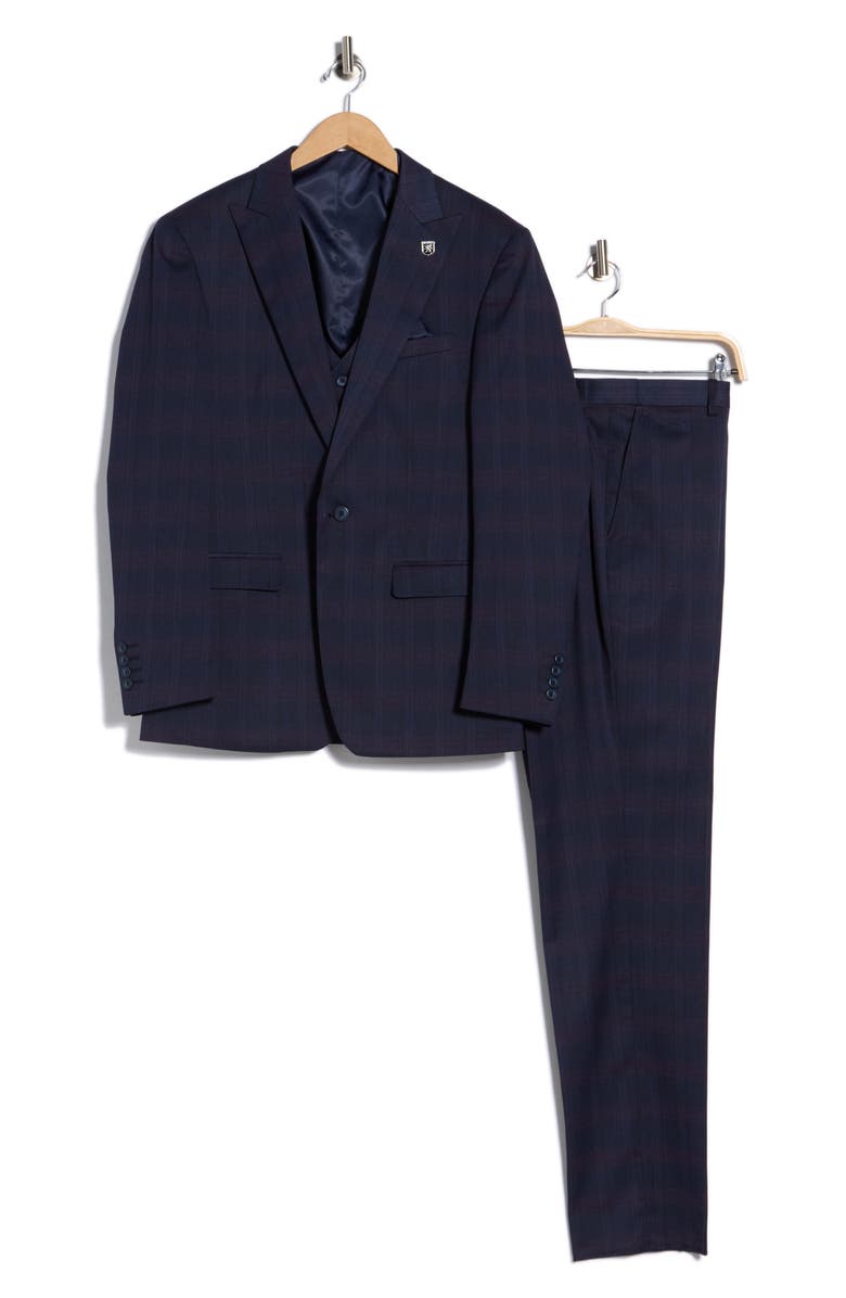ZEGARIE Navy Glen Plaid Mélange 3-Piece Suit, Alternate, color, Navy