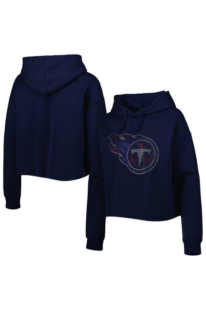 Women's Cuce Navy Tennessee Titans Crystal Logo Cropped Pullover Hoodie, Main, color, Navy