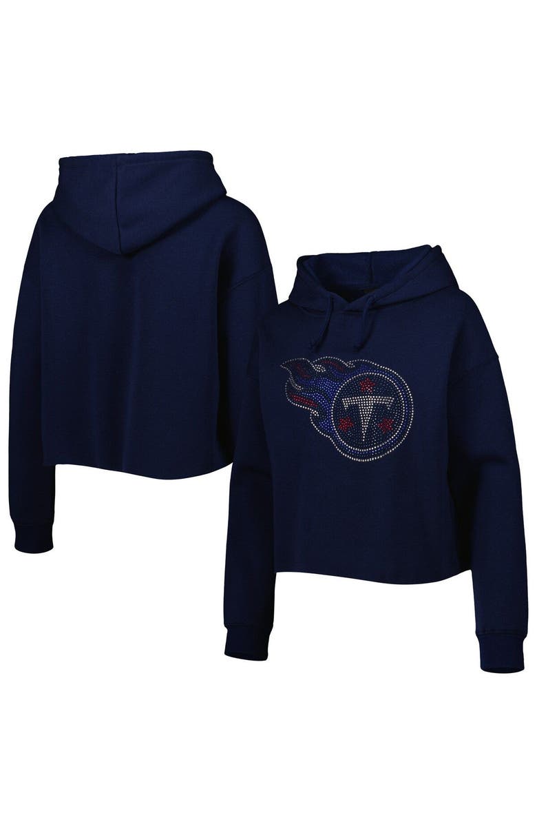 CUCE Women's Cuce Navy Tennessee Titans Crystal Logo Cropped Pullover Hoodie, Main, color, Navy