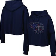 CUCE Women's Cuce Navy Tennessee Titans Crystal Logo Cropped Pullover Hoodie