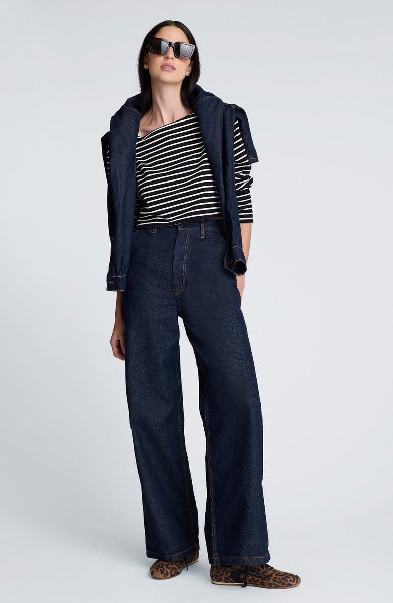 Kenneth Cole Stripe Cotton Crop Top, Alternate, color, Black/ Oyster