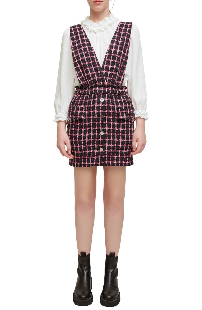 maje Ritrite Plaid Pinafore Dress, Main, color, Fuchsia