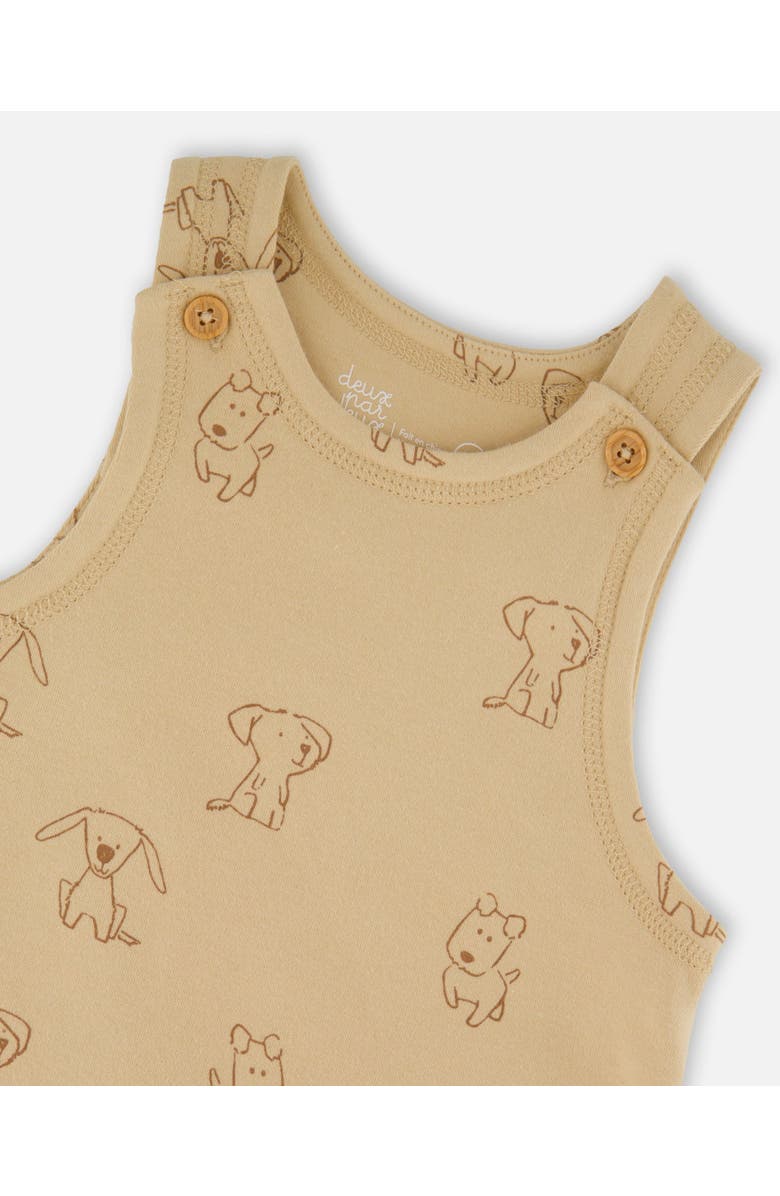 Deux par Deux Organic Cotton Allover with Overalls Set Dogs, Alternate, color, Beige