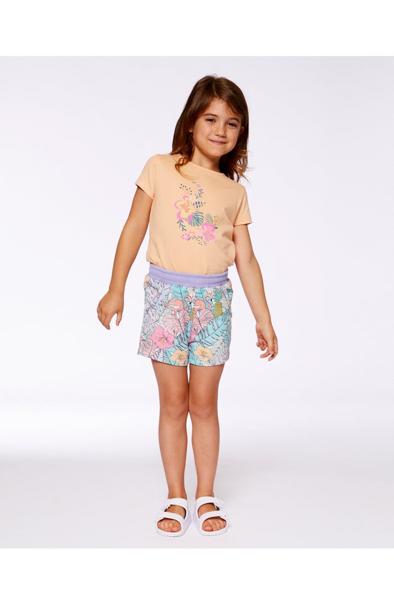 Deux par Deux Girl's Organic Cotton Tee Light Orange And Flowers, Alternate, color, 