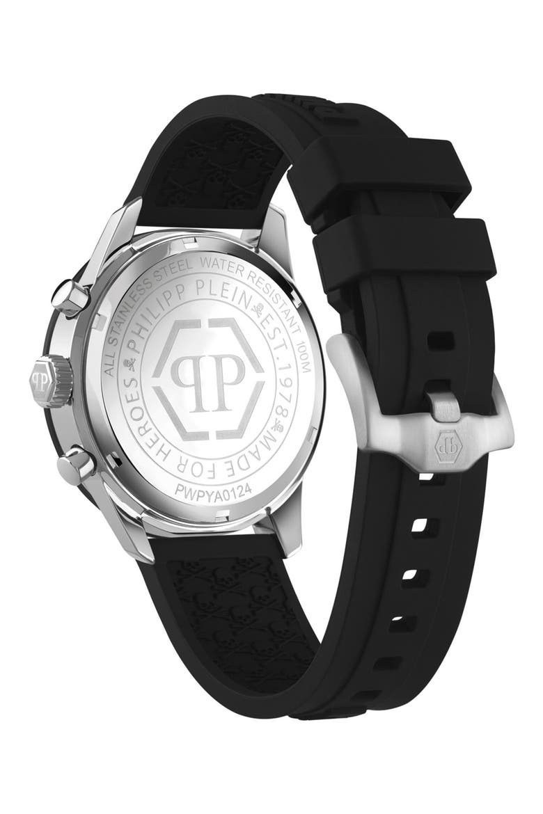 Pleinmeter Chronograph Silicone Strap Watch, 44mm, Alternate, color, WHITE/ BLACK