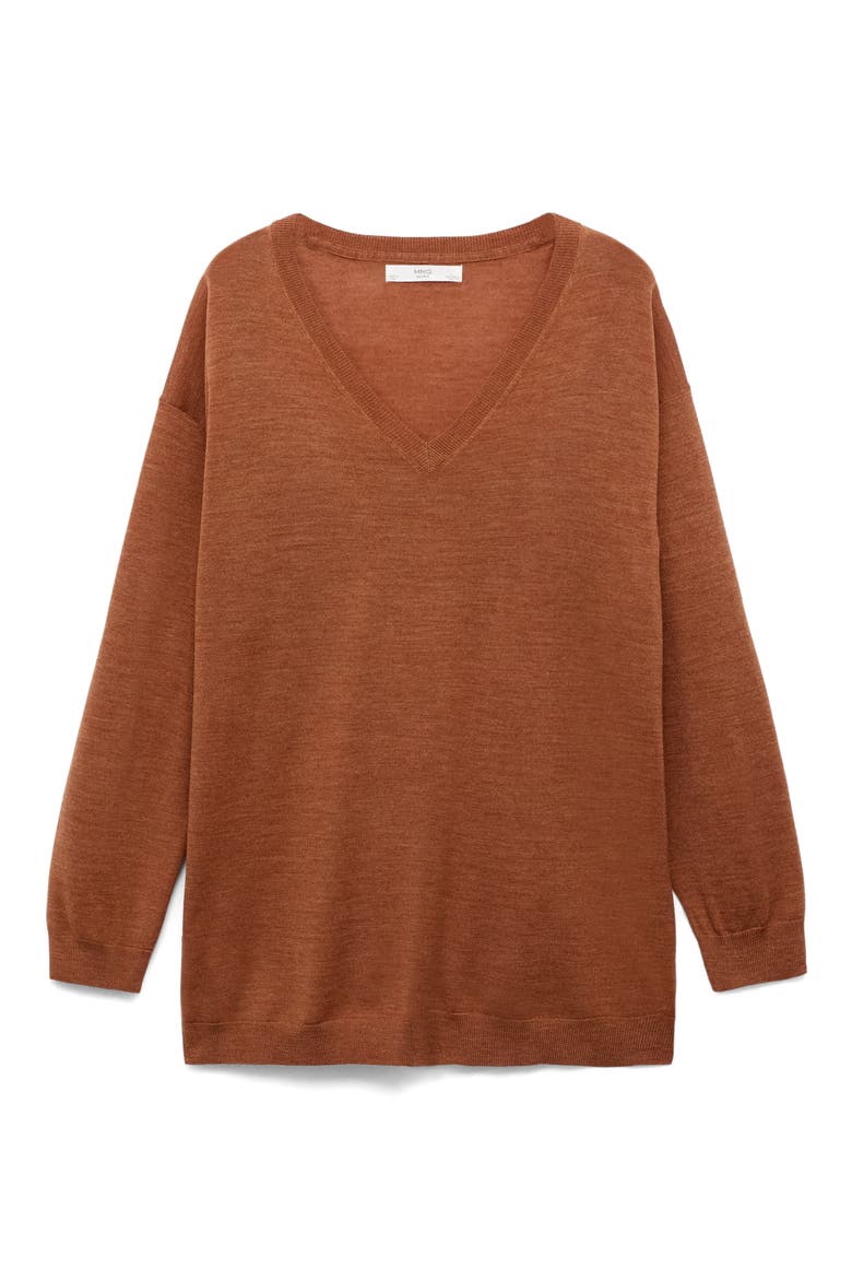 V-Neck Wool Pajama Sweater, Alternate, color, BURNT ORANGE