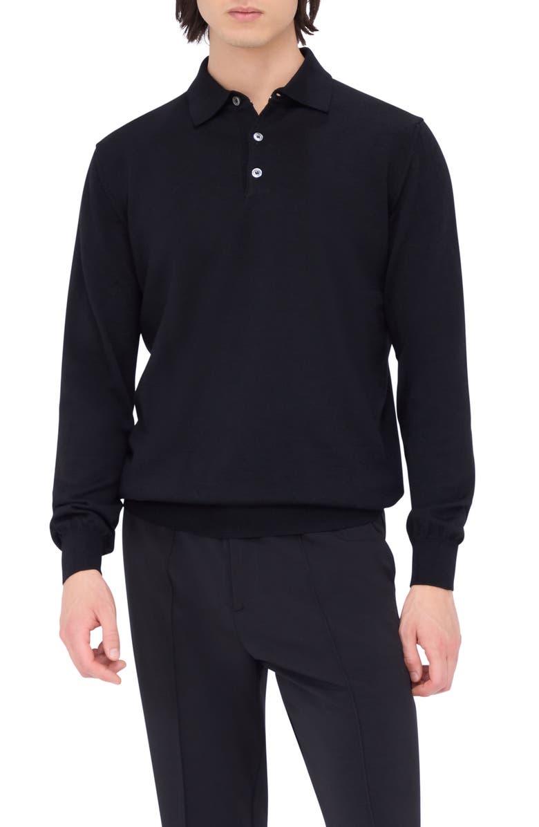 Bugatchi Merino Wool Polo Sweater, Main, color, Black