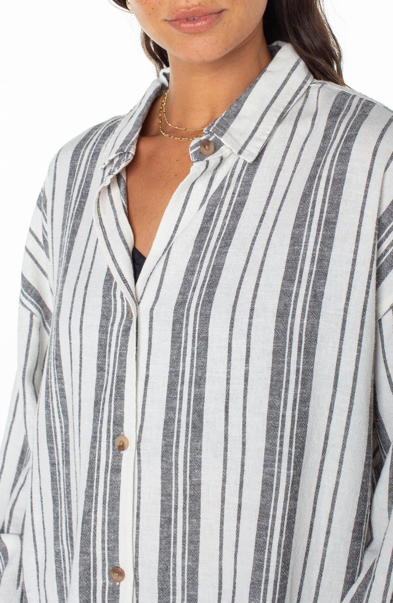 Roxy Morning Time Stripe Linen Blend Button-Up Shirt, Alternate, color, 