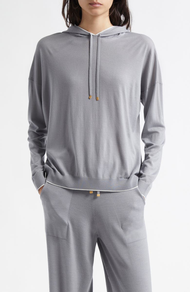 Eleventy Merino Wool Hoodie, Main, color, Dust And White