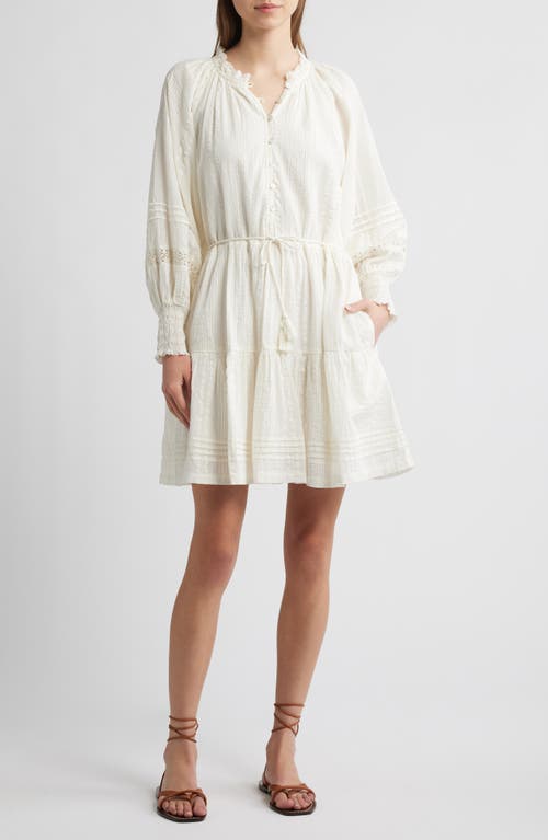Cleobella Meadow Long Sleeve Cotton Seersucker Minidress In Ivory