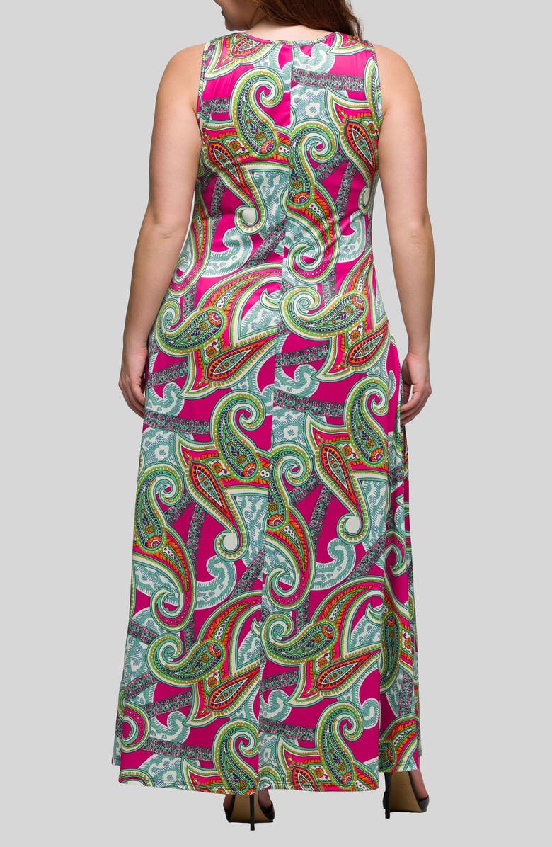24seven Comfort Apparel Paisley Sleeveless Knit Maxi Dress, Alternate, color, Pink Multi