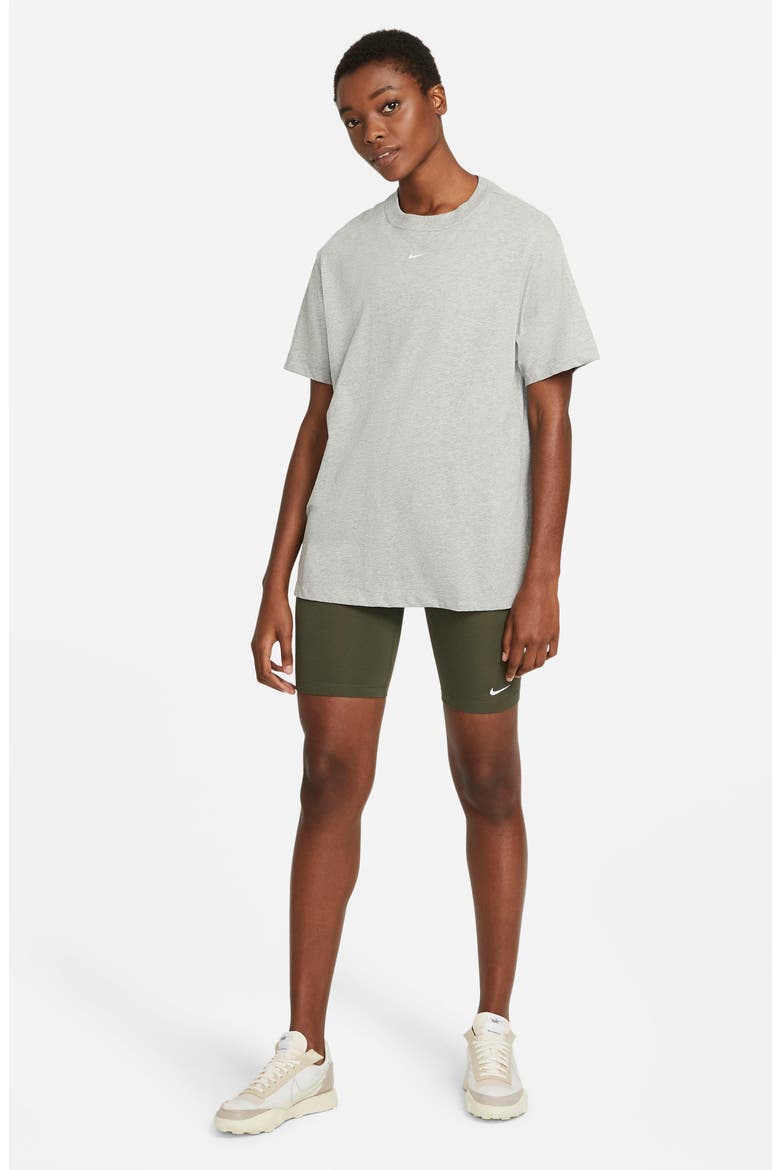 Essential Embroidered Swoosh Cotton T-Shirt, Alternate, color, DARK GREY HEATHER/ WHITE