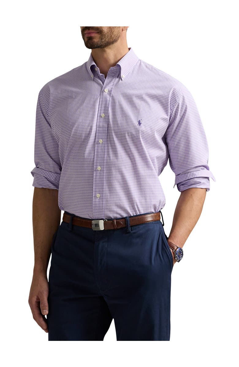 Polo Ralph Lauren Big & Tall Gingham Stretch Poplin Sport Shirt, Main, color, Lavender And White