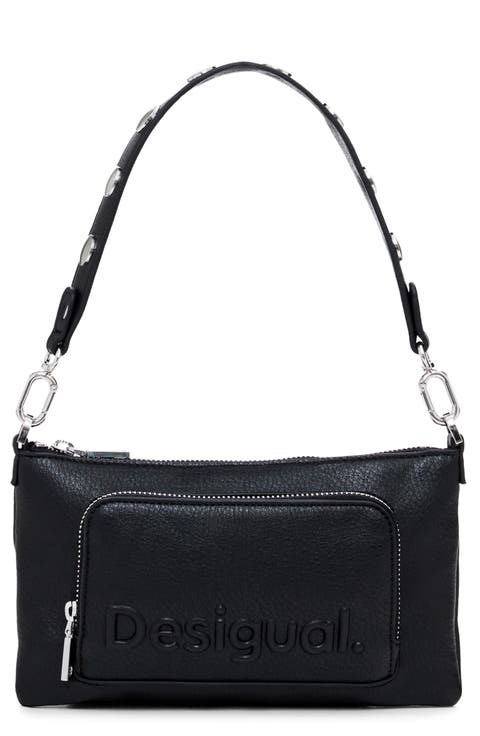 Half Logo Faux Leather Shoulder Bag