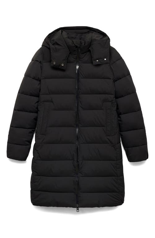 Mango Water Repellent Quilted Coat With Removable Hood In Black