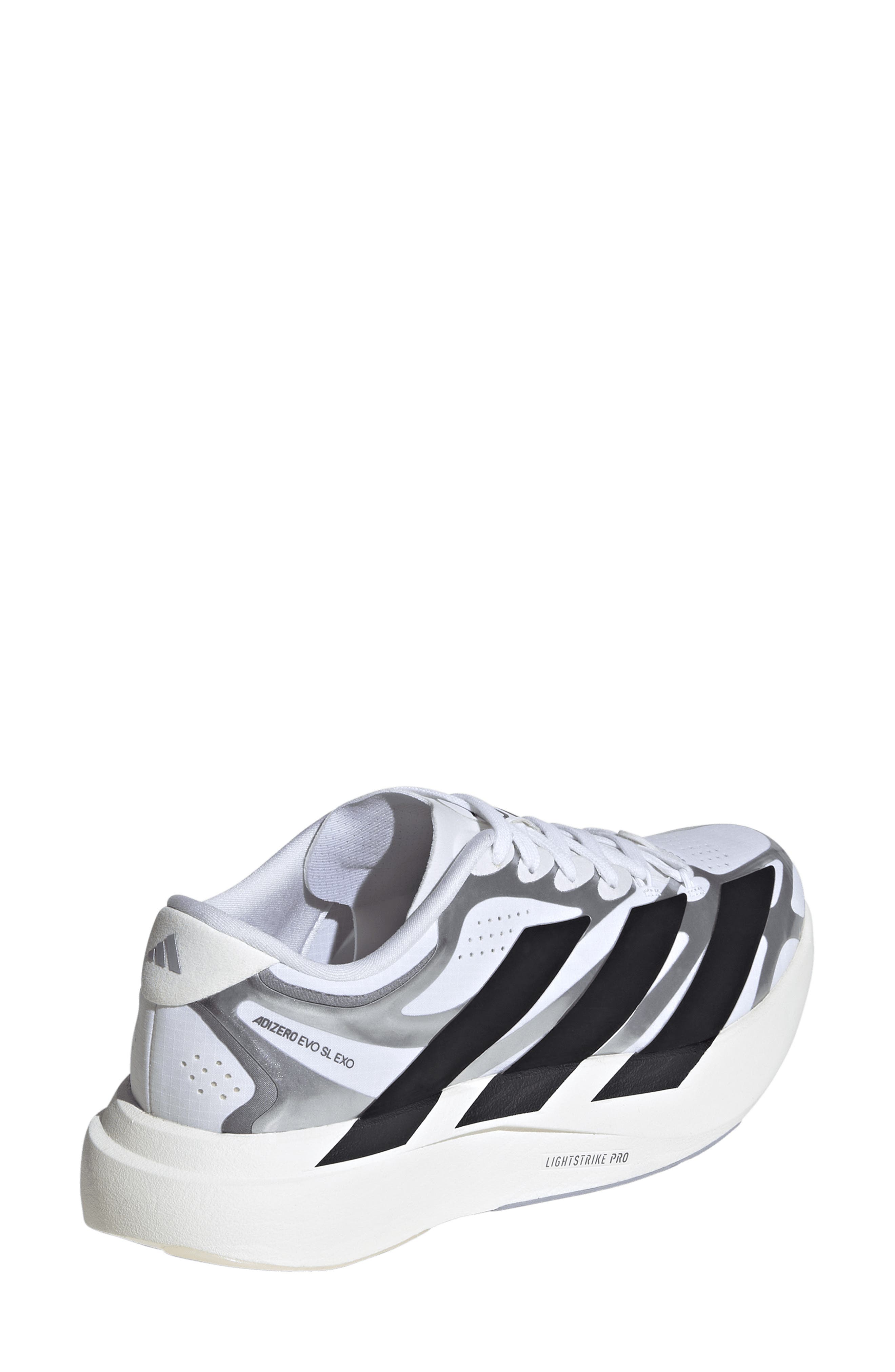 adidas Adizero Evo SL EXO Running Shoe, Alternate, color, White/ Black/ Iron Met