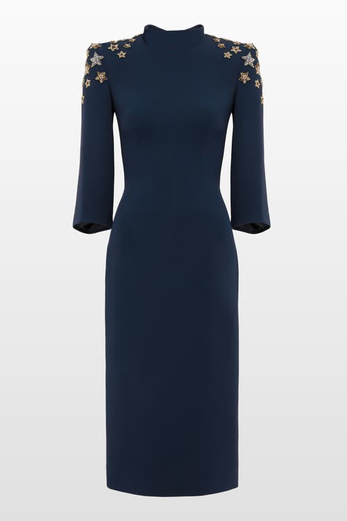 Jenny Packham Stella Star-embellished Mock-neck Midi Dress In Blue
