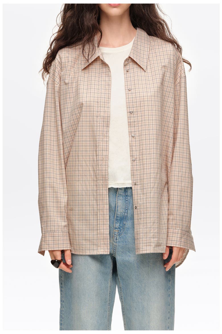 Checked Oversize Low-Cut Shirt, Main, color, SAND