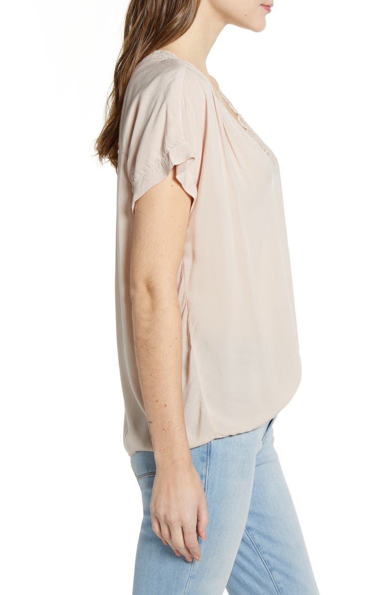 Velvet by Graham & Spencer Lace Trim Short Sleeve Blouse, Alternate, color, 