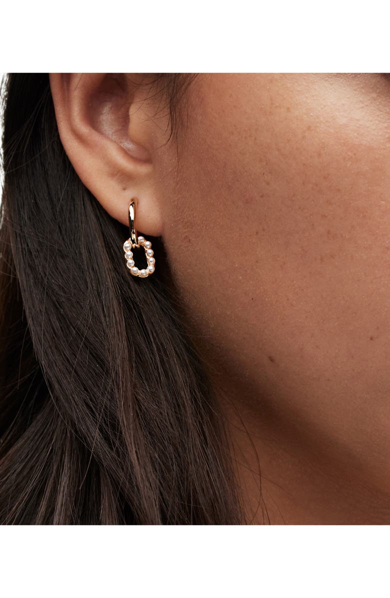 AllSaints Oval Link Drop Huggie Hoop Earrings, Alternate, color, Pearl/ Gold