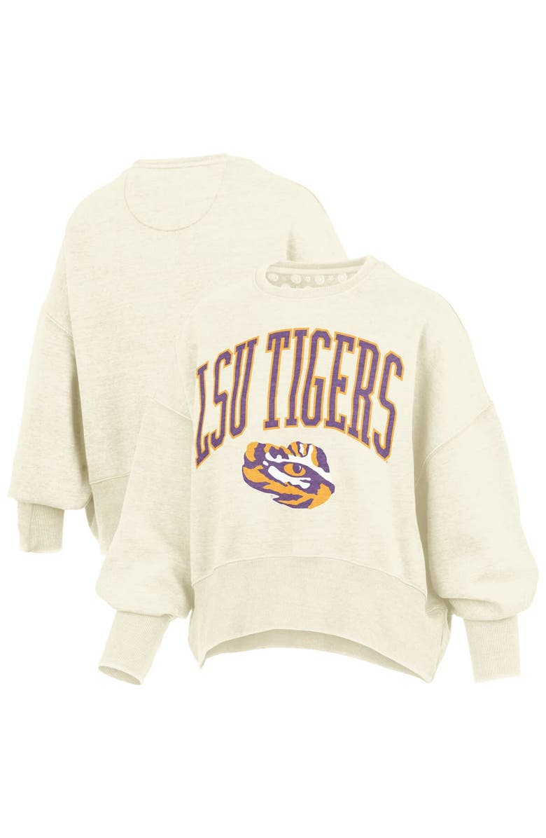PRESSBOX Women's Pressbox Natural LSU Tigers Oversized Waist-Length Crewneck Sweatshirt, Alternate, color, Natural