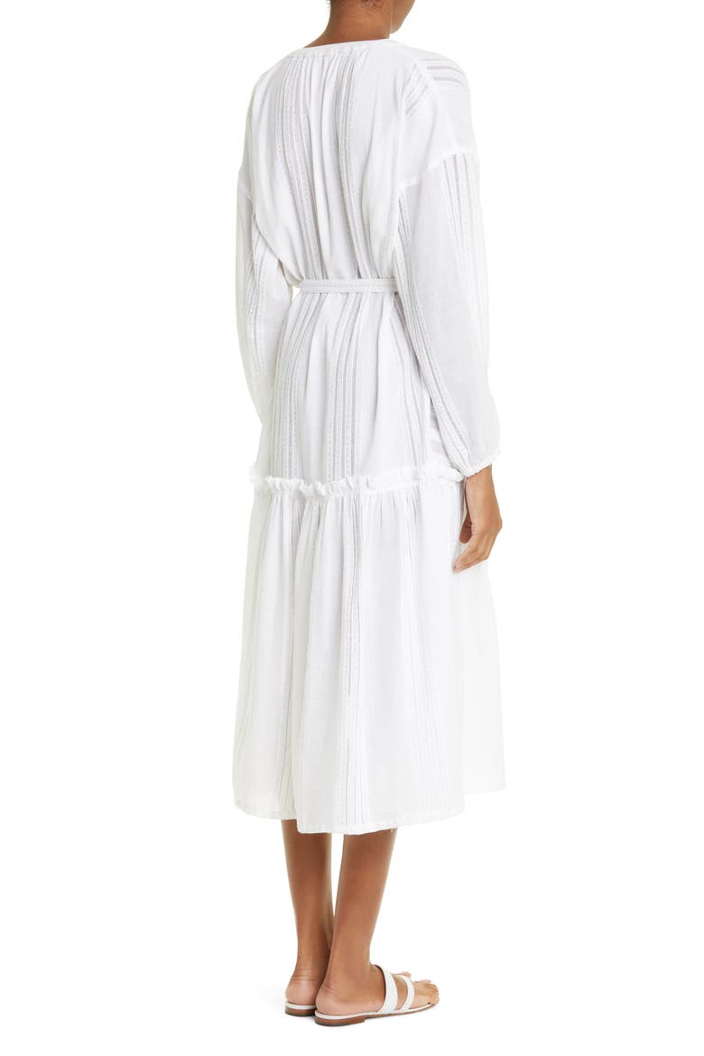 Abira Long Sleeve Tiered Cotton Blend Cover-Up Midi Dress, Alternate, color, WHITE
