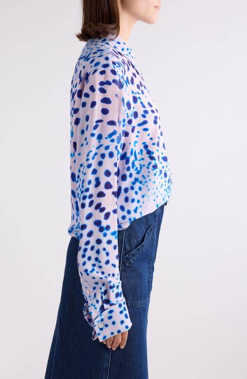 Dries Van Noten Celina Orchid Spot Snap-up Shirt In Blue