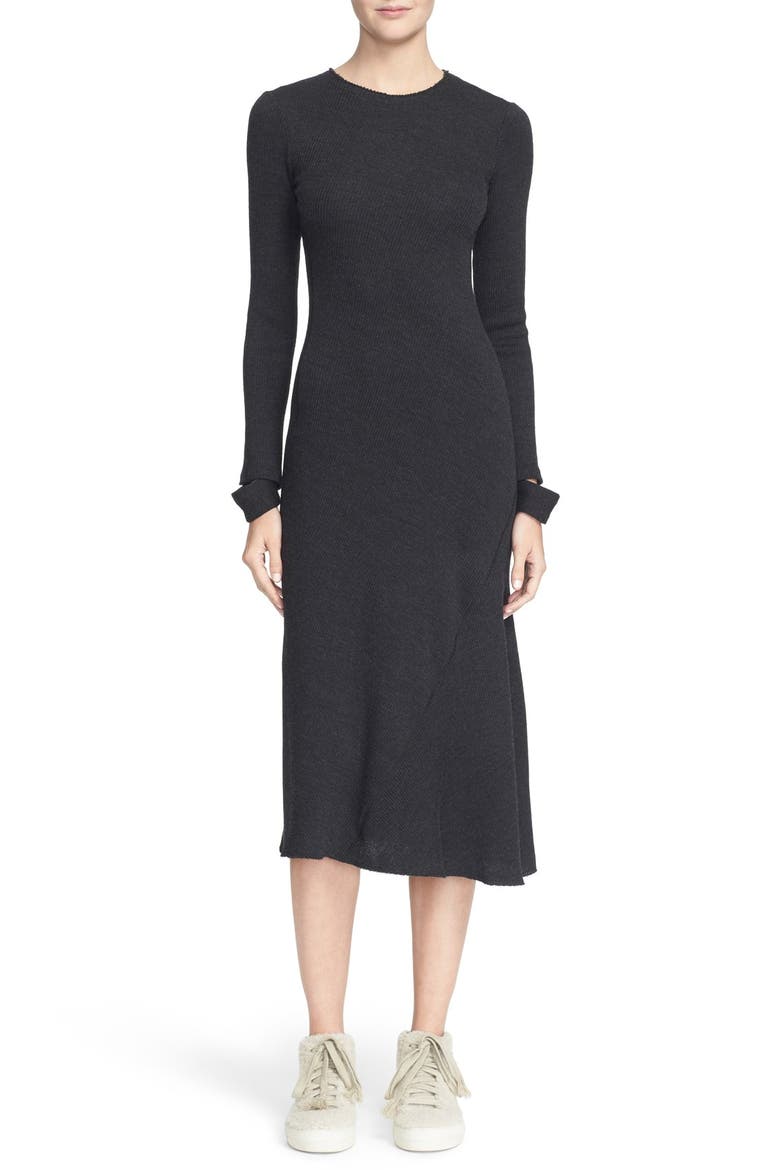 Detached Cuff Rib-Knit Body-Con Dress, Main, color, HEATHER GREY